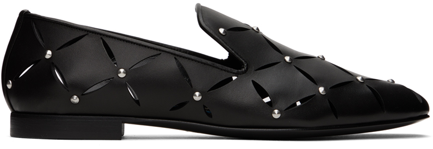 Versace Black Perforated Slippers In 1b00e Black-rutheniu