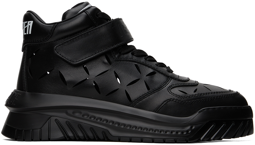 Shop Versace Black Slashed 'odissea' Sneakers In 1b00p Black-palladiu