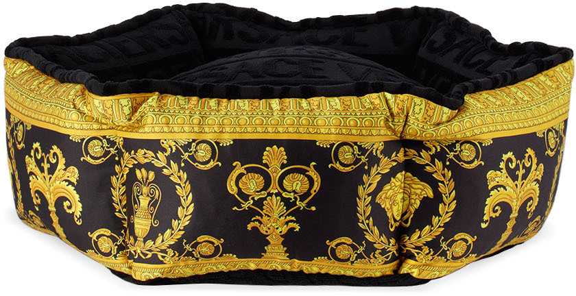 Versace Yellow & Black Small Barocco Pet Bed In Z4800