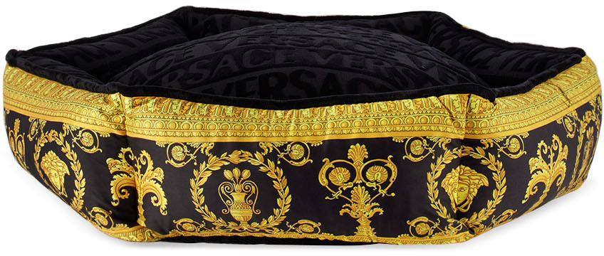 Versace Yellow & Black Barocco Pet Bed In Z4800
