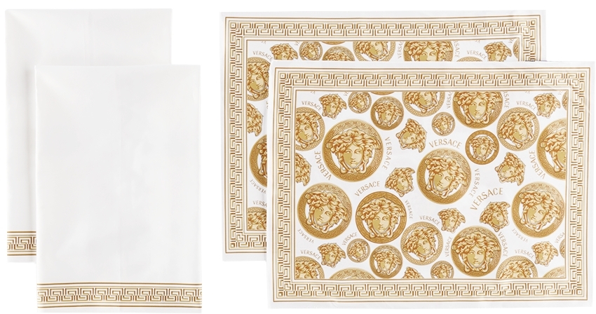 Versace White Medusa Amplified Napkin & Placemat Set, 4 pcs