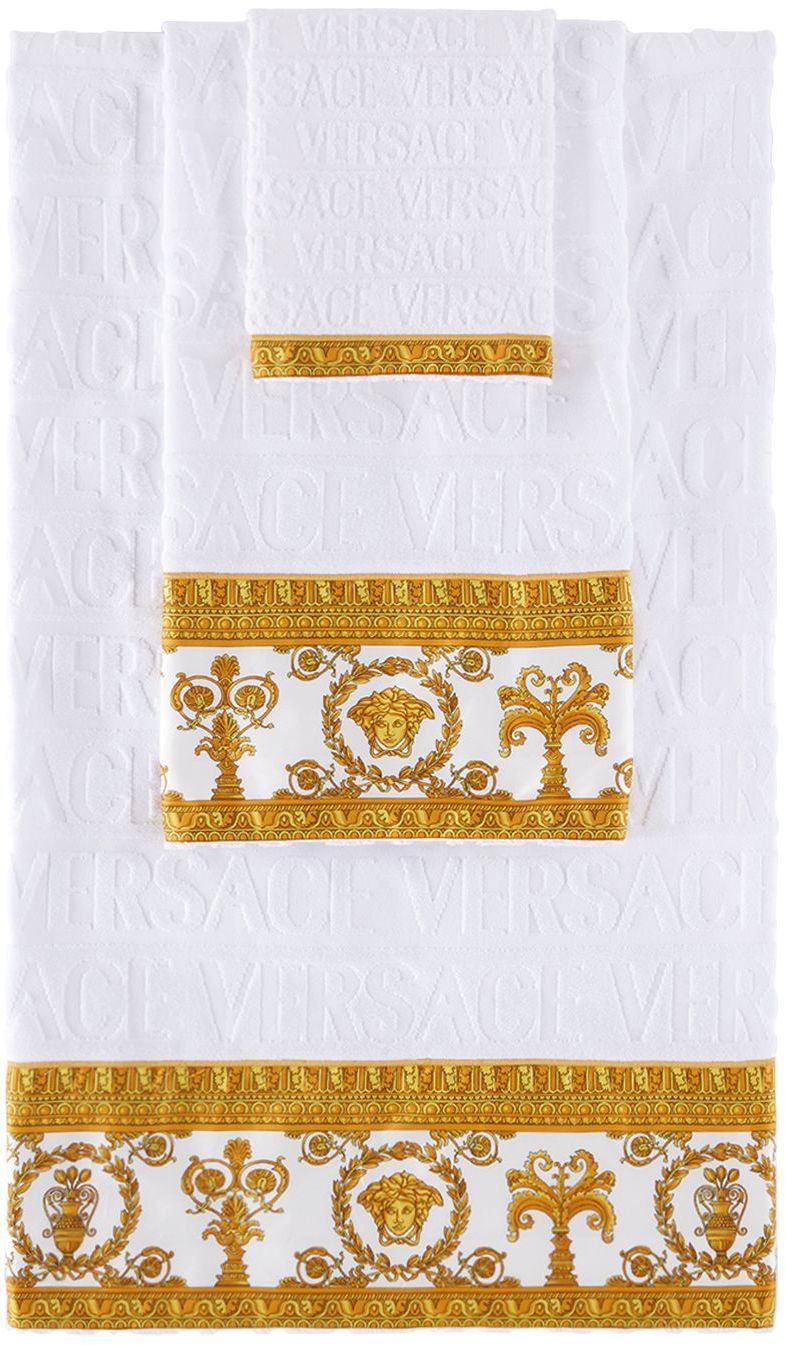 Versace White 'i Love Baroque' Towel Set, 5 Pc In Z4001
