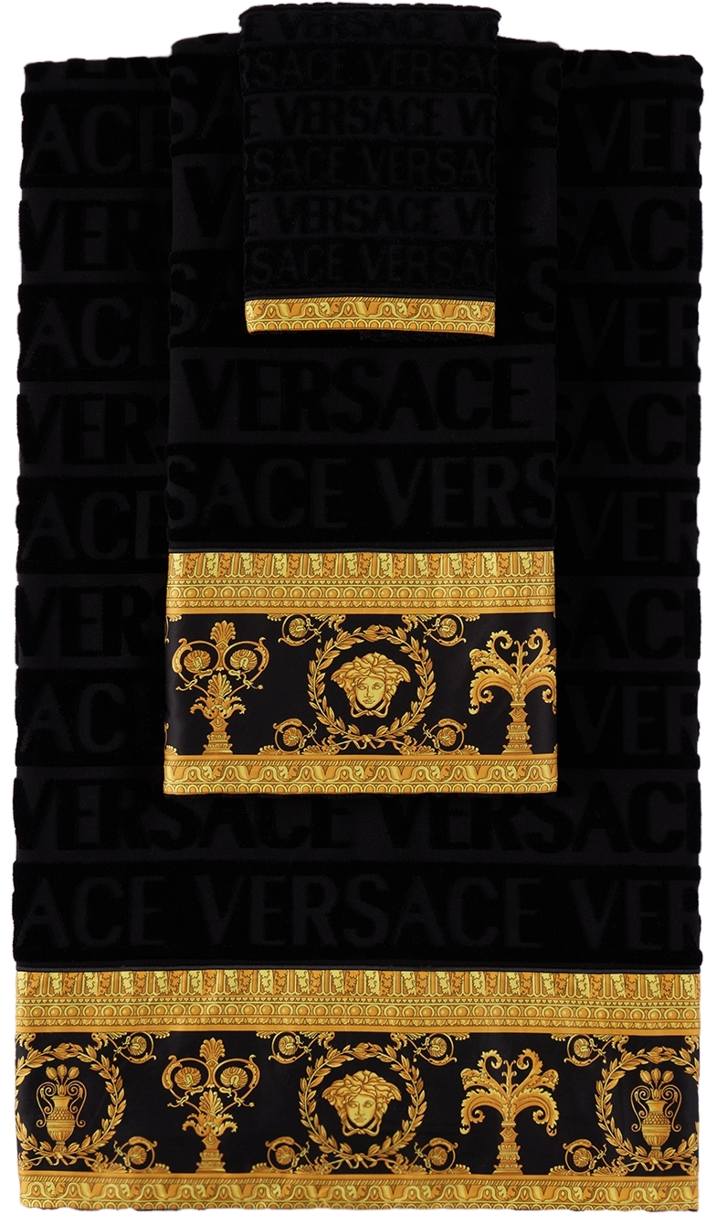 Versace Black 'i Heart Baroque' Towel Set In Z4800