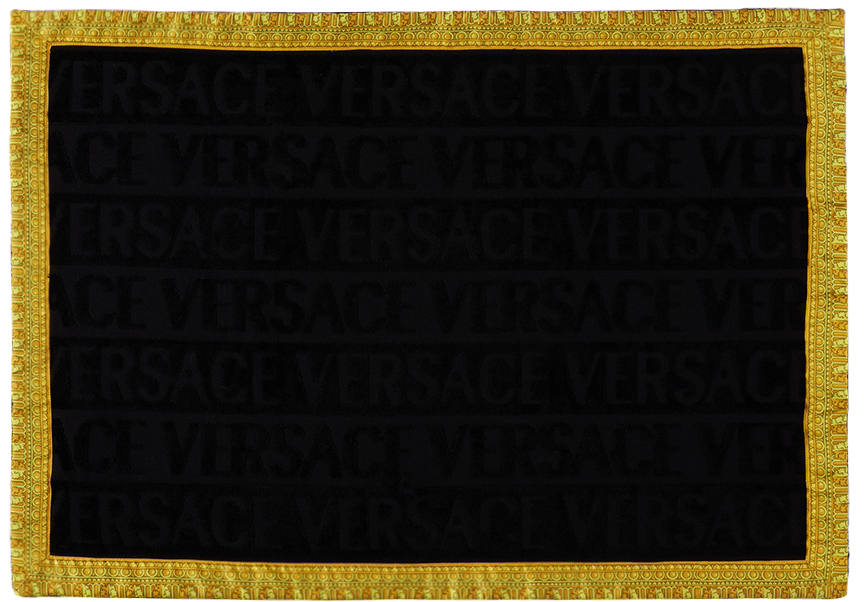 Versace Black Logo Bath Mat In Z4800