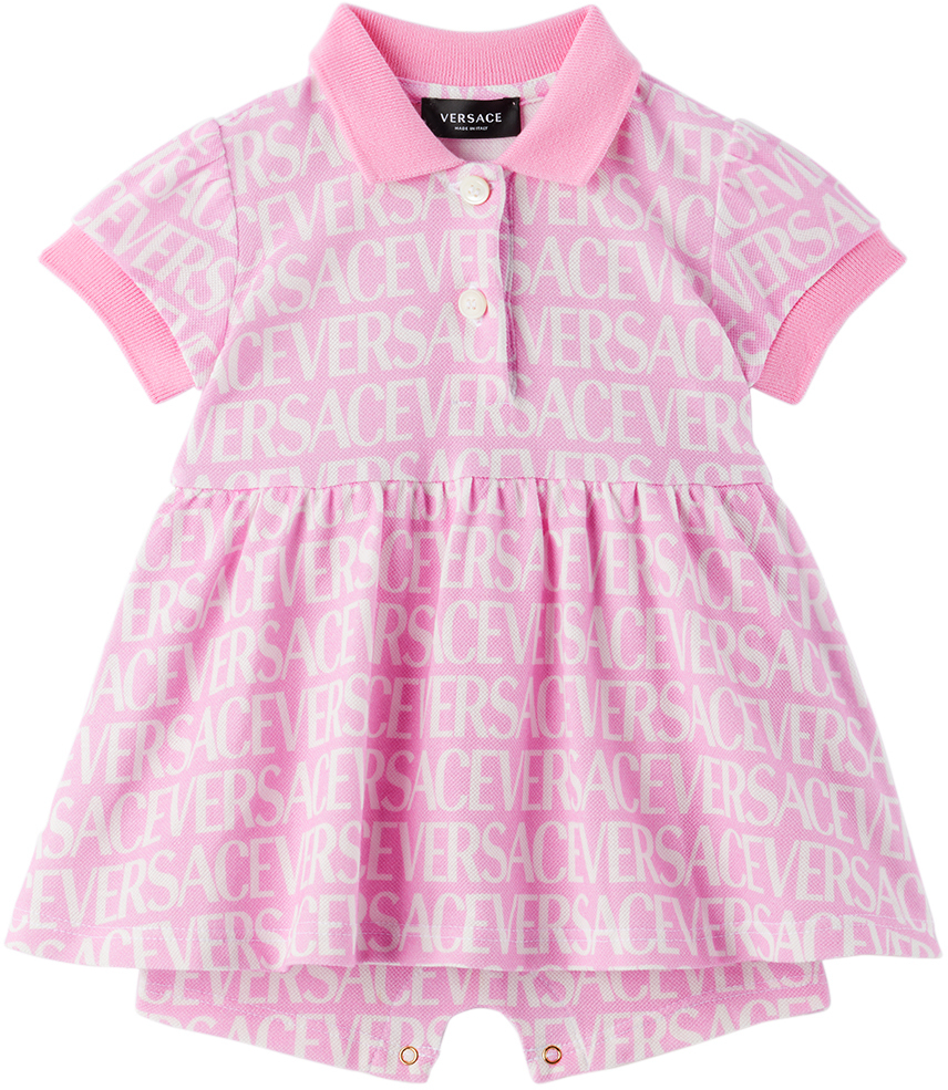 Versace Baby Girls Pink Cotton Logo Dress