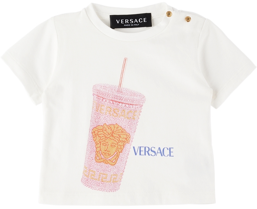 Versace Baby White Travel Mug T-shirt In 2wd90 Bianco+rosamul