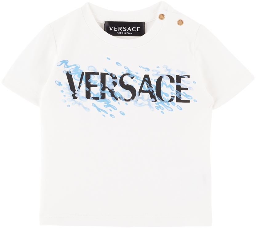Shop Versace Baby White Bonded Graphic T-shirt In 6w790 Bianco+nero+az