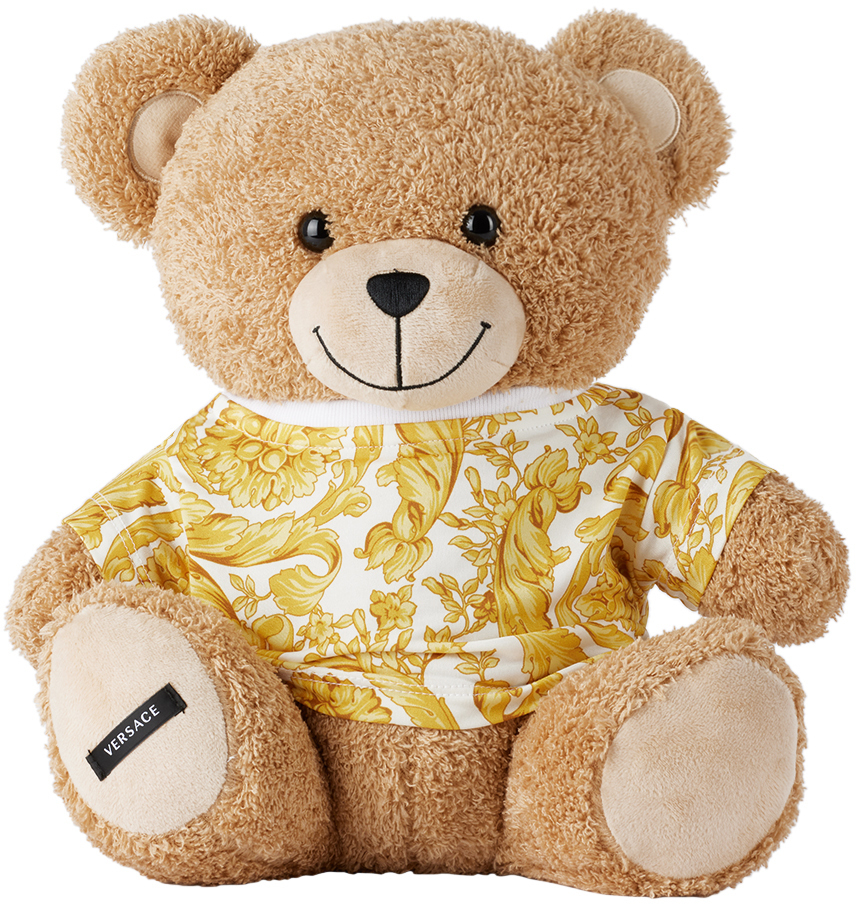 Versace Baby Brown Barocco Plush Bear In 5w050 Bianco+oro