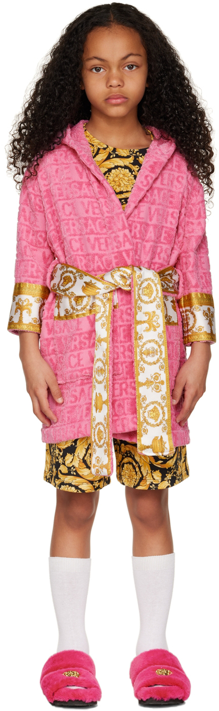 VERSACE KIDS PINK 'I LOVE BAROQUE' BATH dressing gown
