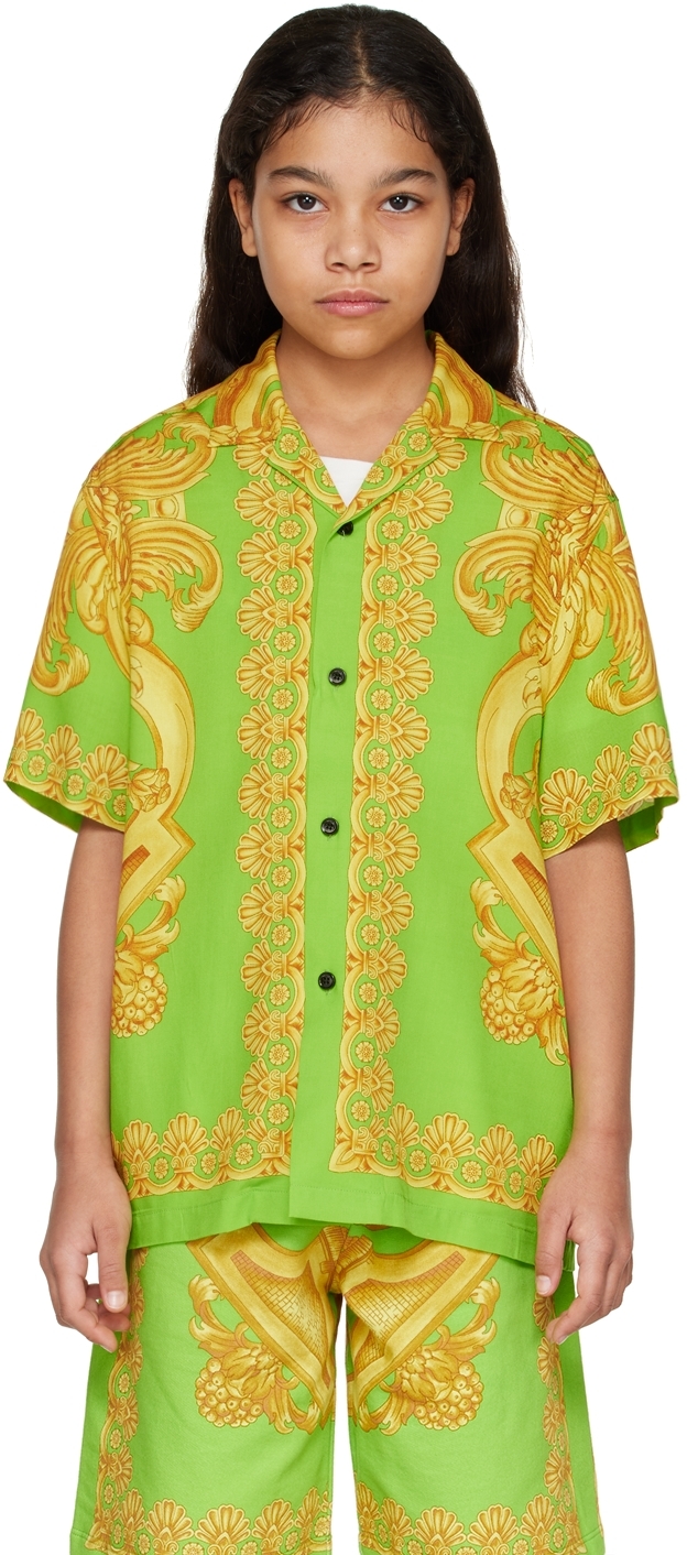 Versace Kids Green Barocco 660 Shirt In 5y250 Lime+gold