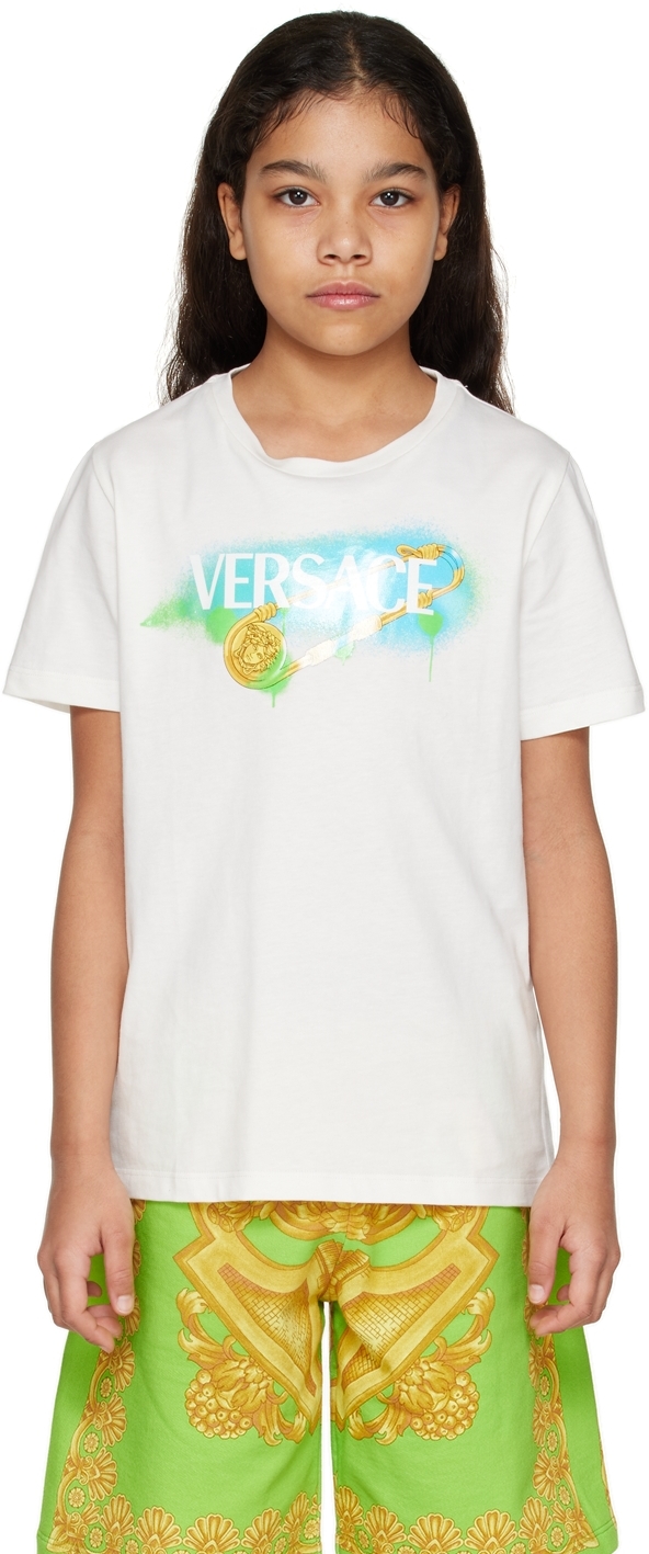 Versace Teen White Safety Pin Logo T-shirt