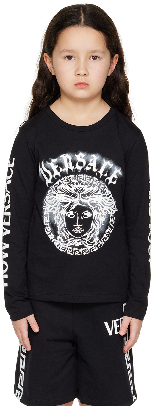 Versace Kids Black Medusa Long Sleeve T-shirt In Nero+bianco
