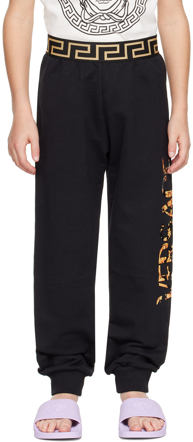 Shop Versace Kids Black Barocco Sweatpants In 2b130 Nero+oro