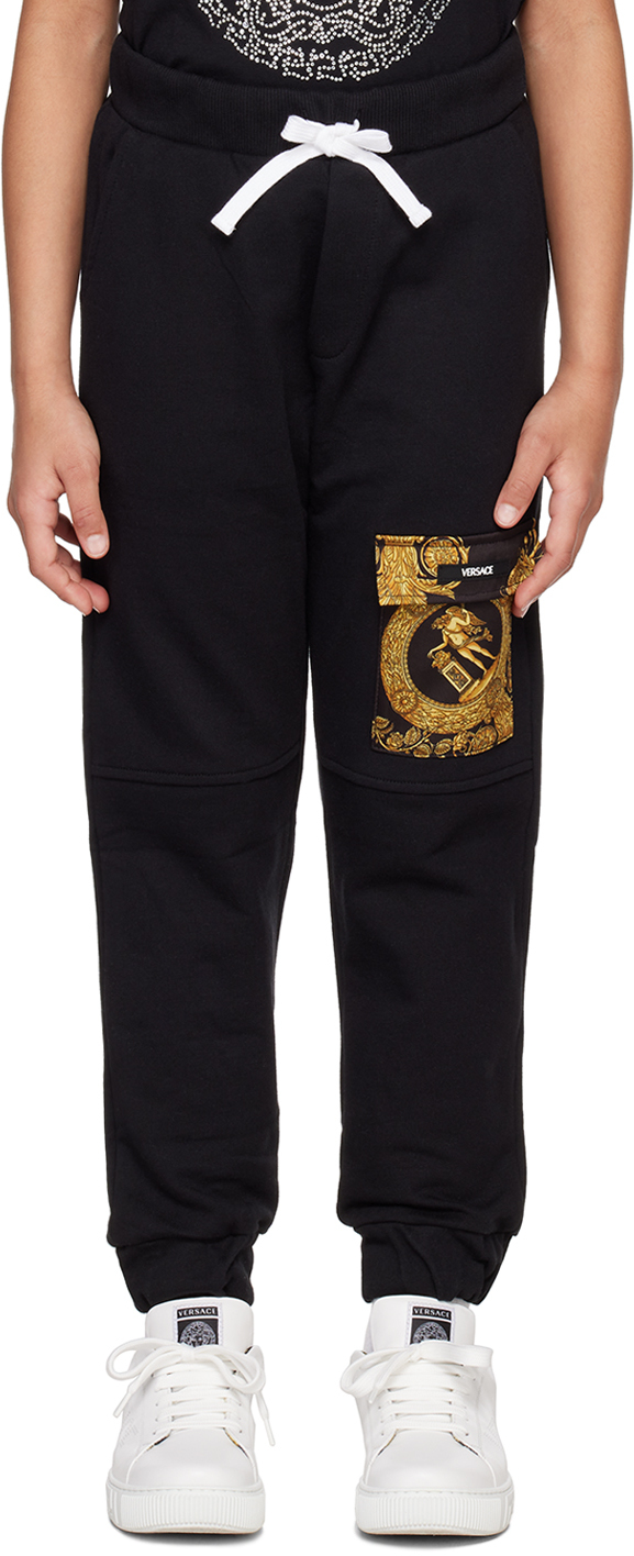 VERSACE KIDS BLACK FLAP POCKET LOUNGE PANTS