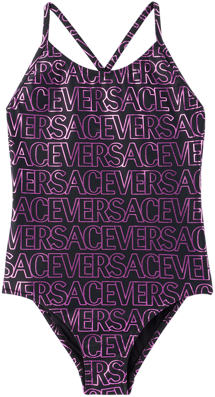 Versace Kids Black & Purple Printed One-Piece Swimsuit