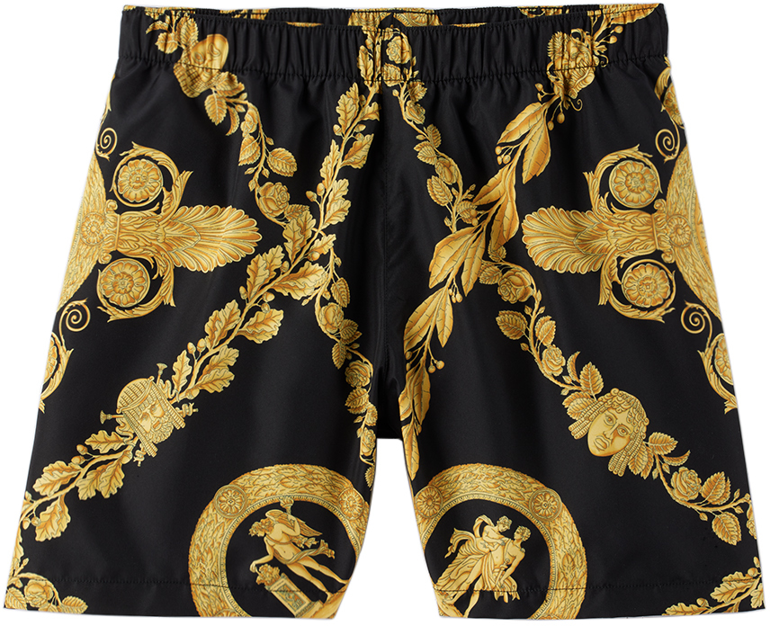 Versace Little Boy's & Boy's Swim Shorts In Black Gold
