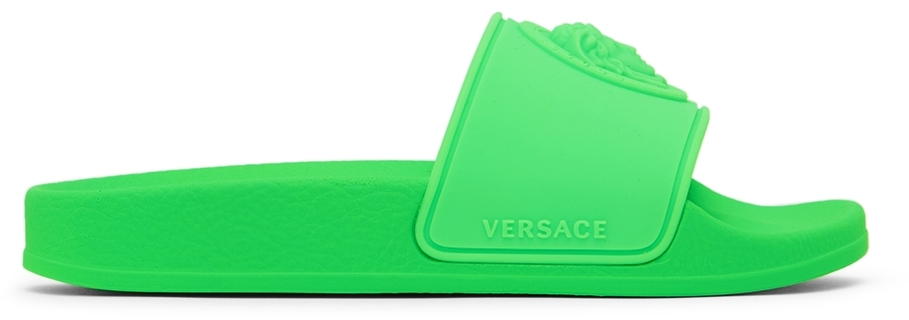 Versace Medusa Slides In Neon Green