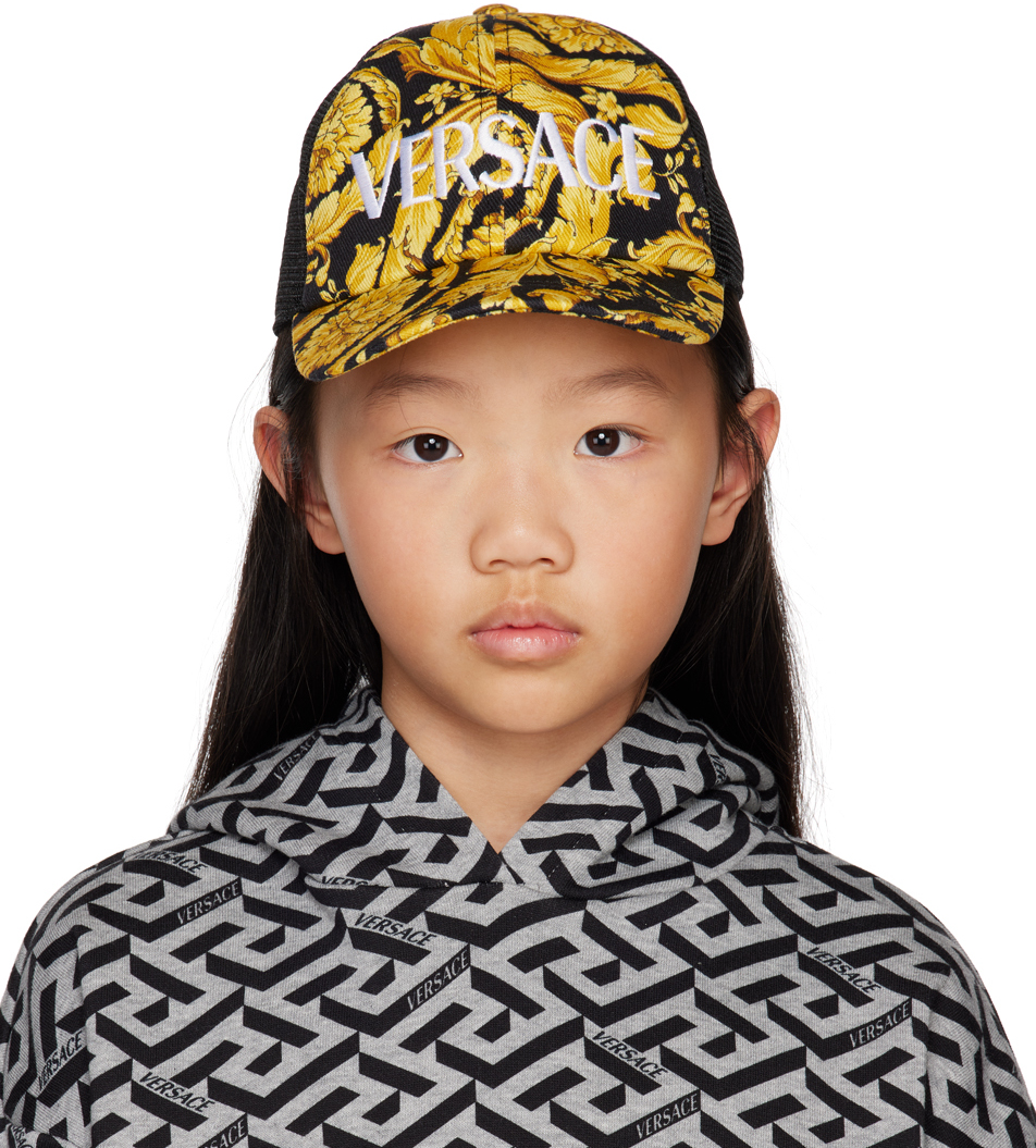 Versace Kids Black & Yellow Barocco Cap
