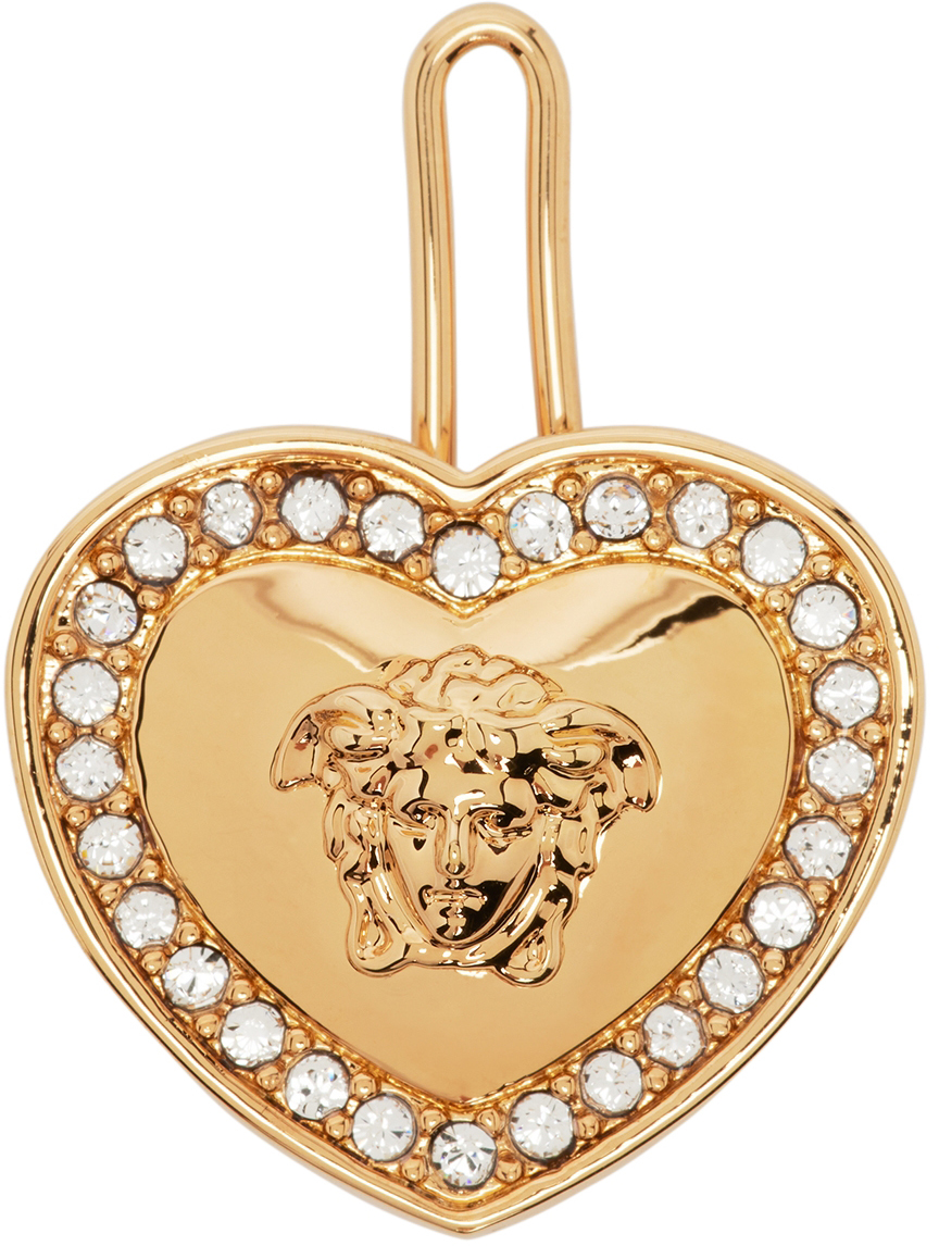 Versace Kids Gold Crystal Heart Medusa Hair Clip In 4j050 Oro -fu