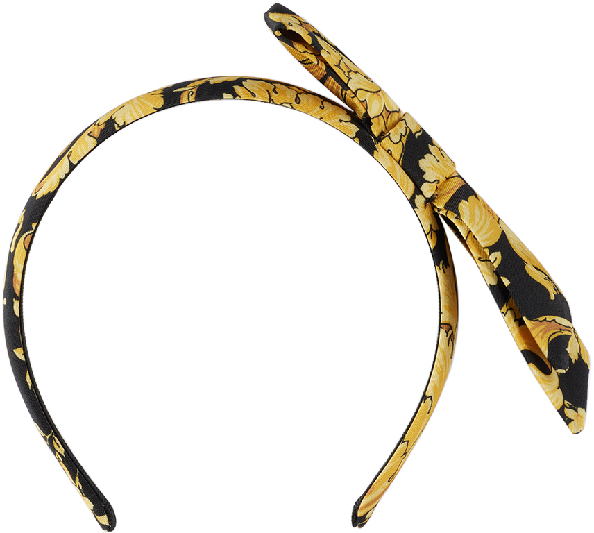 Versace Kids Black & Gold Barocco Bow Headband In 5b000 Nero+oro
