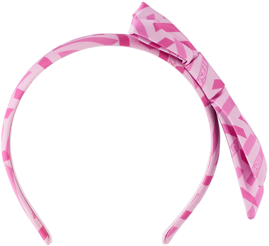 Versace Kids Pink 'la Greca' Bow Headband In 5p740 Pink+fuxia