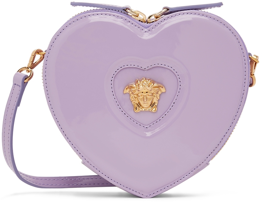 Versace Kids Purple Heart Medusa Shoulder Bag In 1lc3v Baby Violet-or