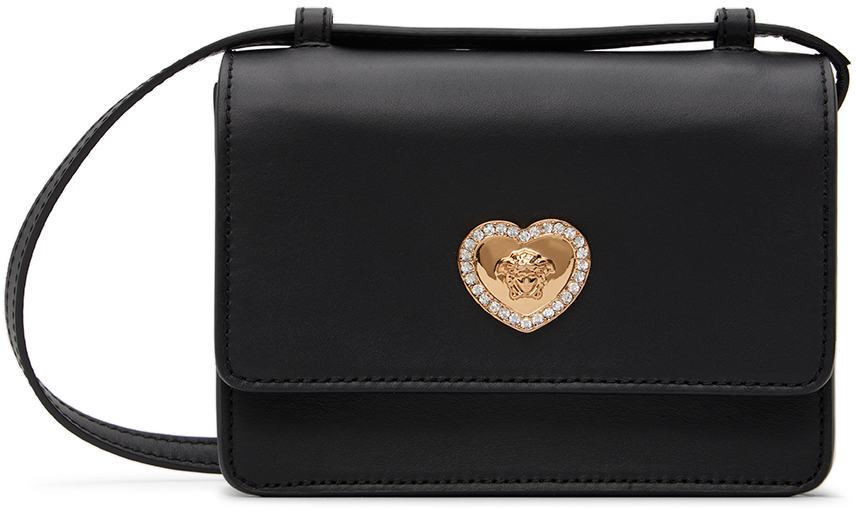 Versace Kids Black Heart Medusa Crossbody Bag In 1b00v Nero-oro Versa