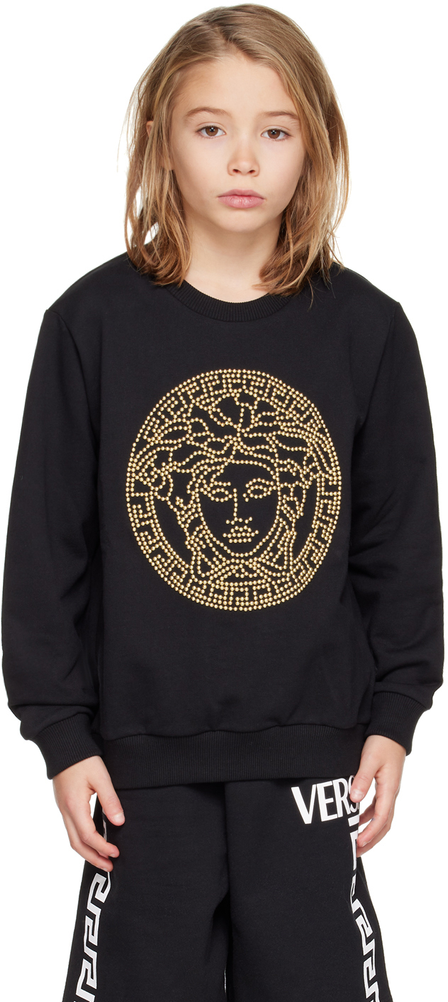 Versace Kids Black Crystal Medusa Sweatshirt In 2b130 Nero+oro