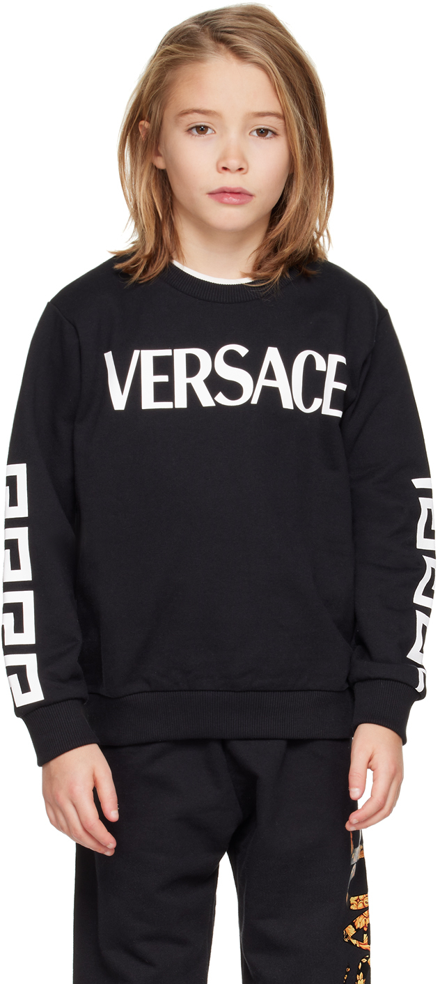 Shop Versace Kids Black Greca Sweatshirt In 2b020 Nero+bianco
