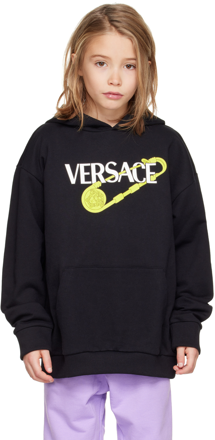 Versace Kids Black Safety Pin Hoodie In 2b070 Nero+multicolo