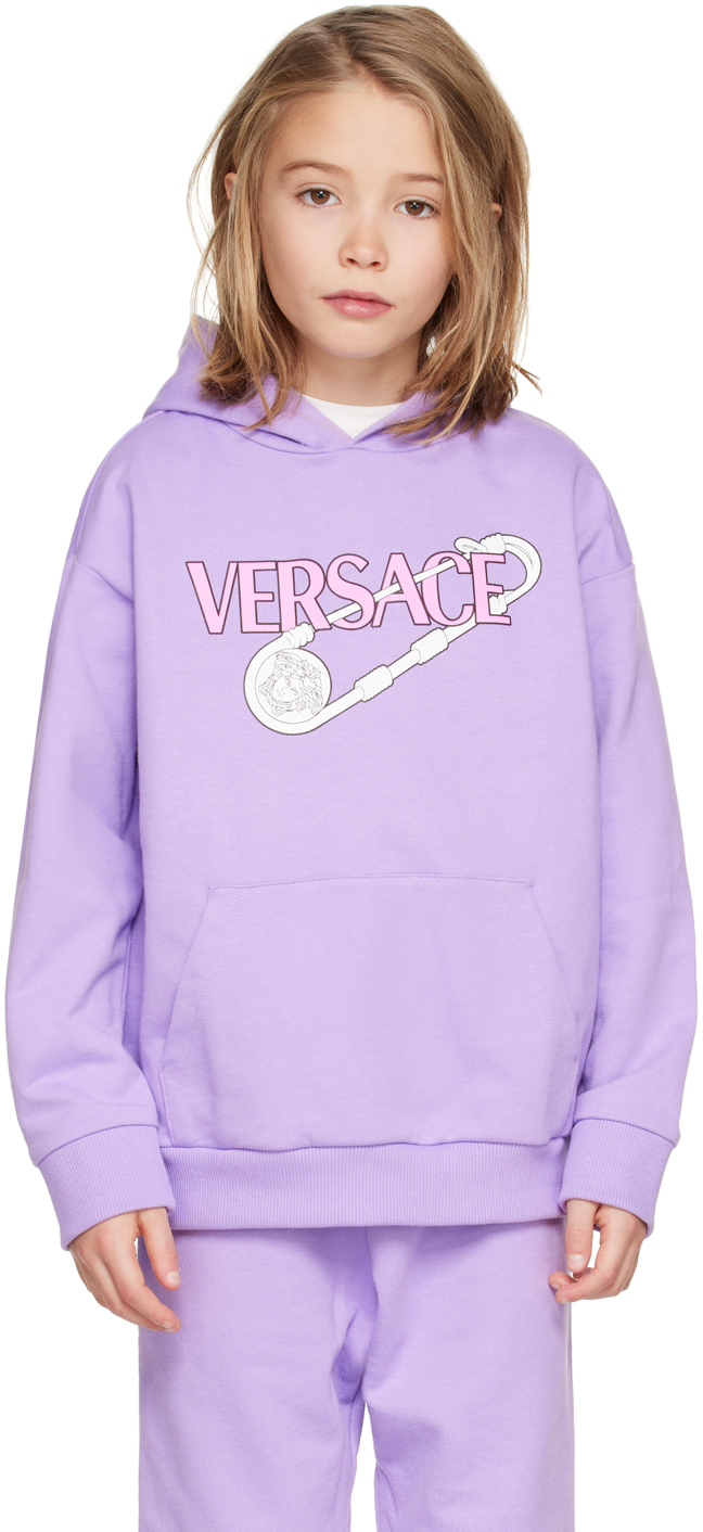 Versace Kids' Medusa Safety Pin-print Hoodie In Purple
