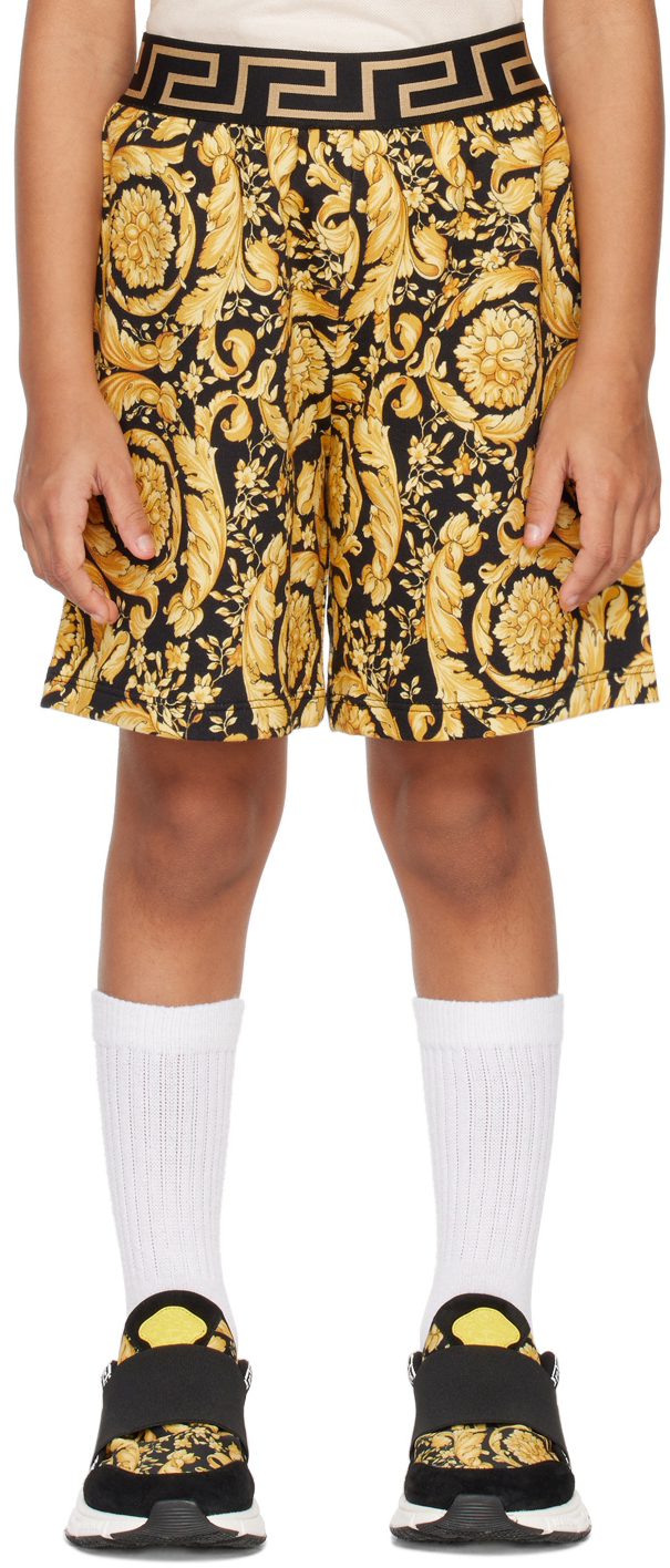 Versace Kids Black Barocco Shorts In 5b000 Nero+oro