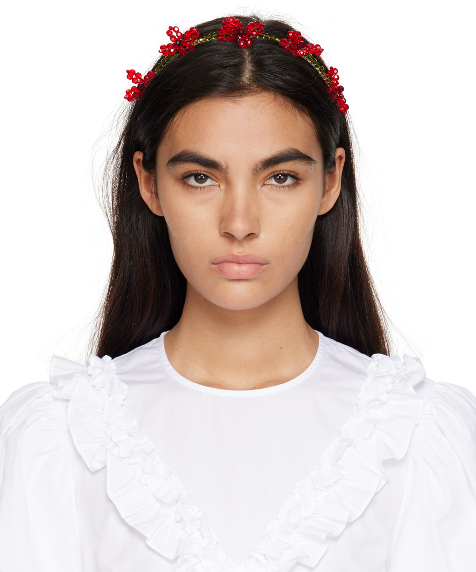SIMONE ROCHA GREEN & RED CRYSTAL FLOWER HEADBAND
