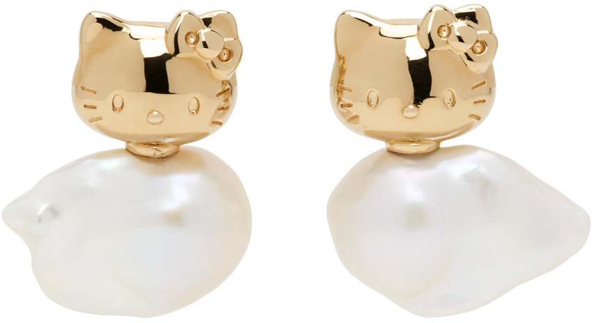 Jiwinaia Gold Hello Kitty Edition Pet Pearl Earrings