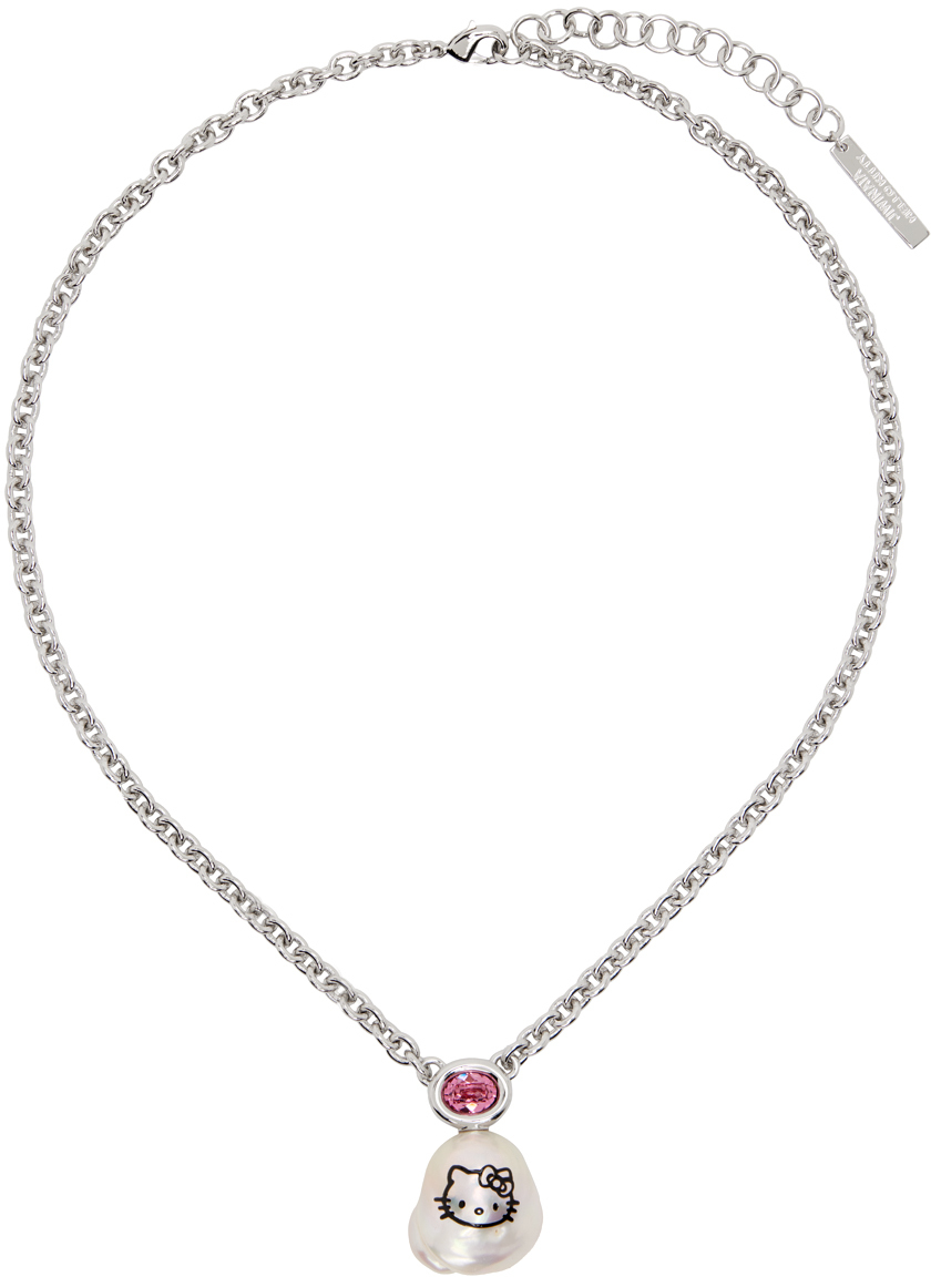 Jiwinaia Silver Hello Kitty Classic Pearl Necklace