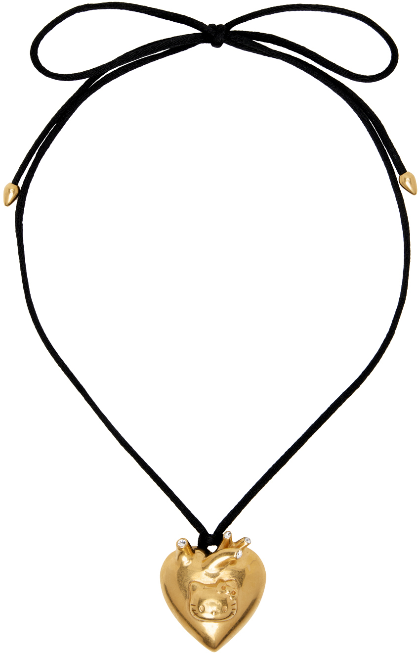 Jiwinaia Black & Gold Hello Kitty Heart Necklace