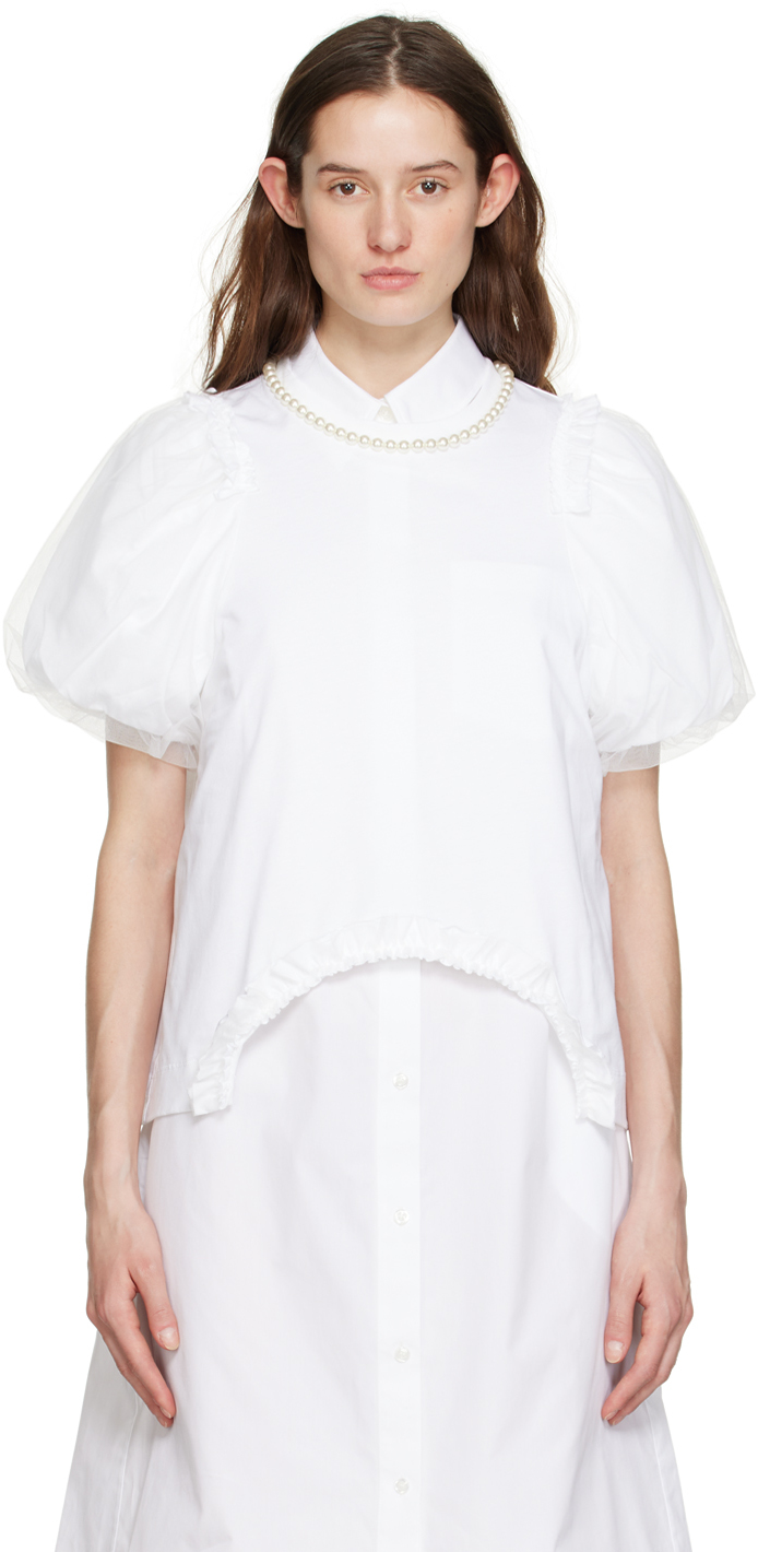 Simone Rocha White Puff Sleeve T-shirt In White/pearl