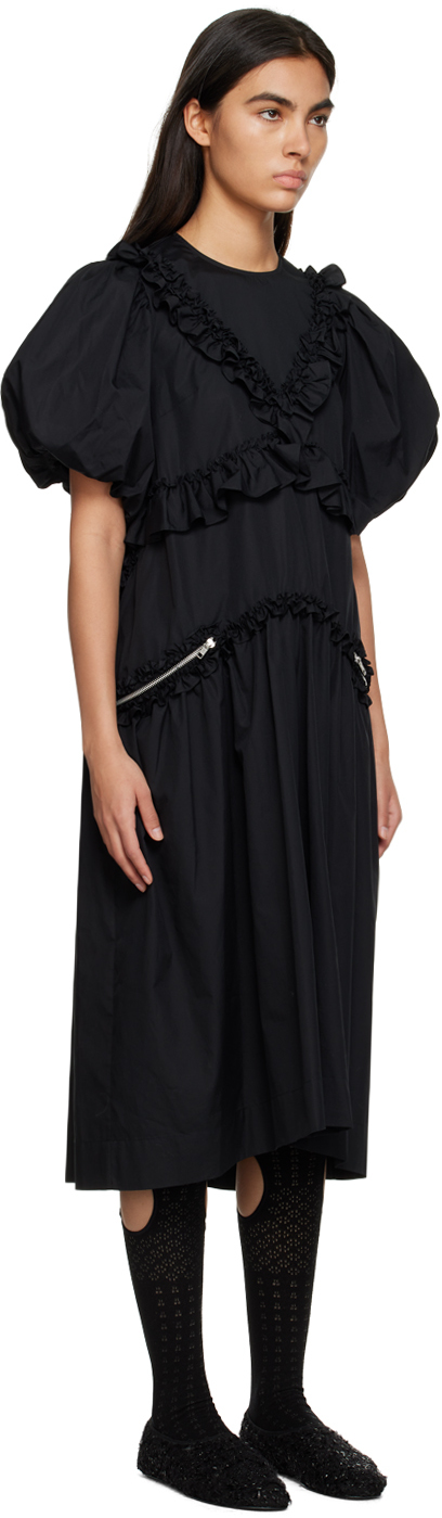 SIMONE ROCHA BLACK RUFFLE MIDI DRESS 