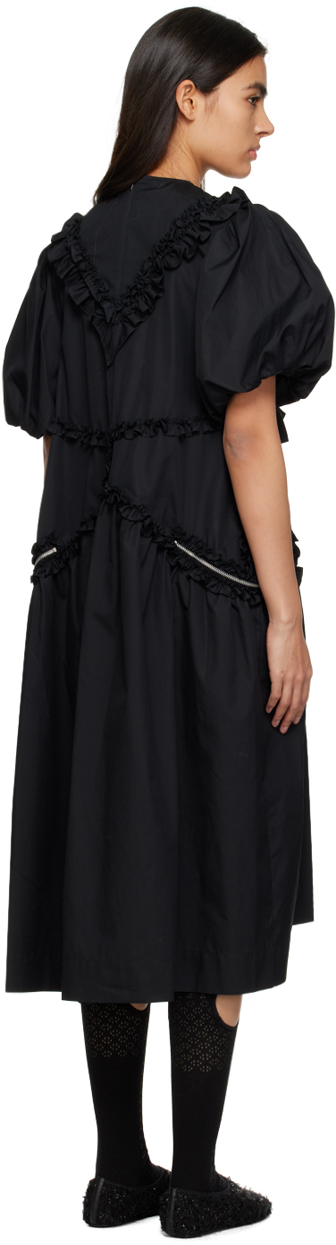 SIMONE ROCHA BLACK RUFFLE MIDI DRESS 