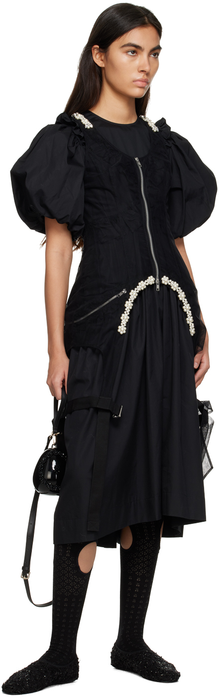 SIMONE ROCHA BLACK RUFFLE MIDI DRESS 