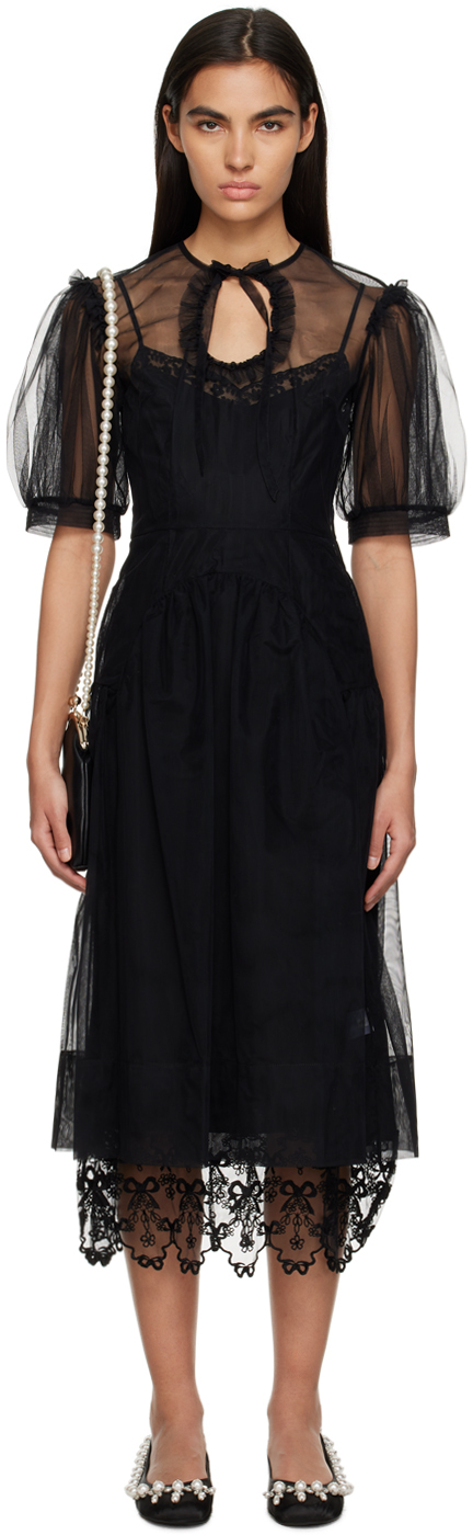 Black Tie-Neck Midi Dress