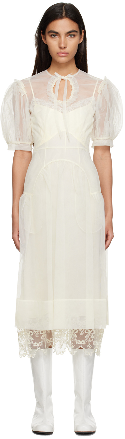Simone Rocha: White Tie-Neck Midi Dress | SSENSE