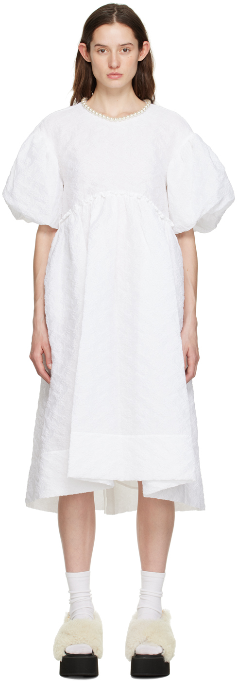 Simone Rocha: White Puff Sleeve Midi Dress | SSENSE Canada