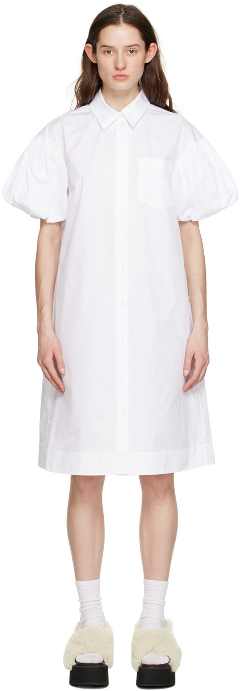 Simone Rocha White Puff Sleeve Midi Dress In White/pearl