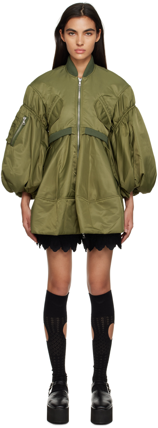 Simone Rocha Puff Sleeve Oversize Bomber Coat In Green | ModeSens