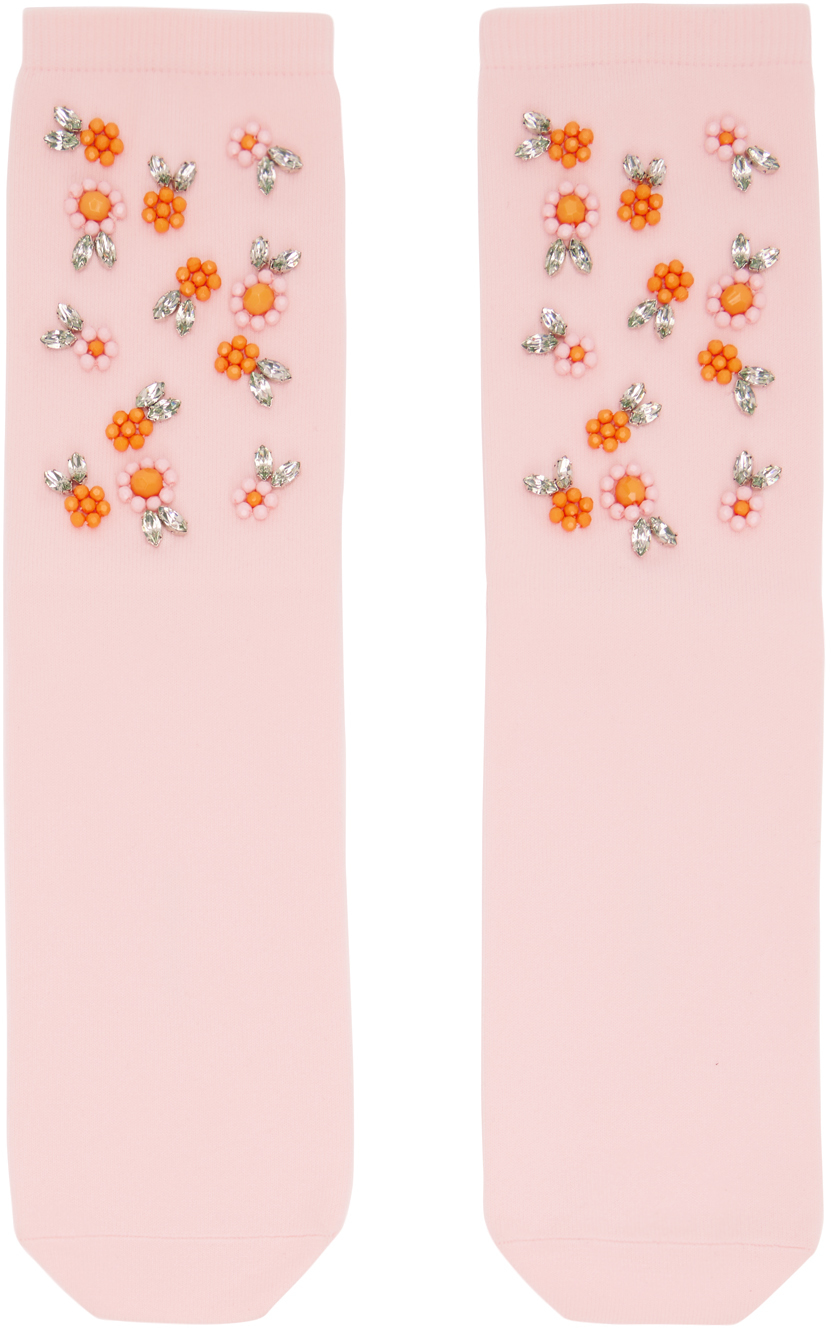 Simone Rocha Pink Embellished Socks In Rose/pink/clem/mint