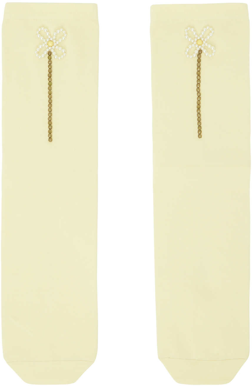 Simone Rocha Off-white Beaded Socks In Cream/daisy