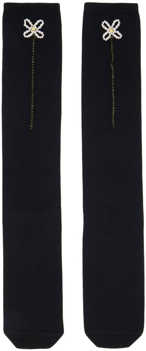 Shop Simone Rocha Black Beaded Socks In Black/daisy