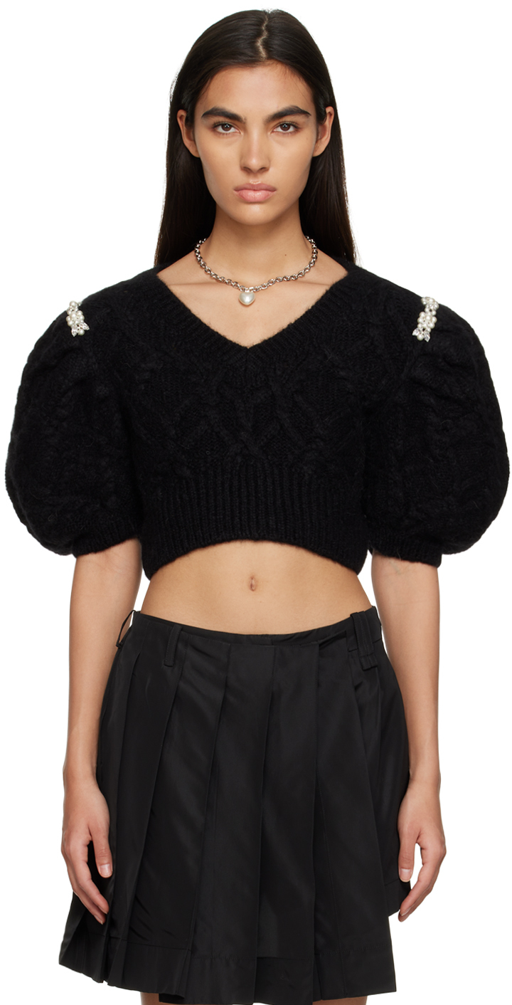 Shop Simone Rocha Black Embellished Sweater In Black/pearl/clear