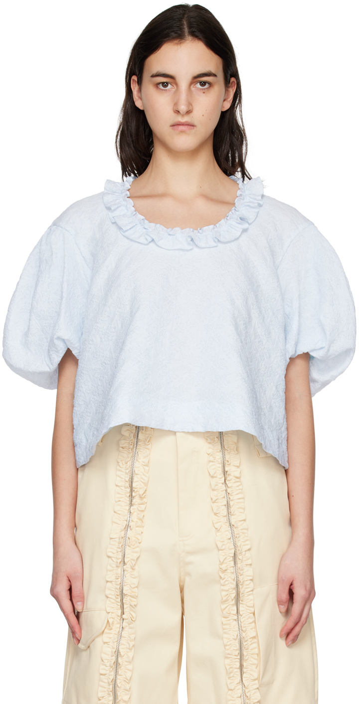 Blue Puff Sleeve Blouse by Simone Rocha on Sale